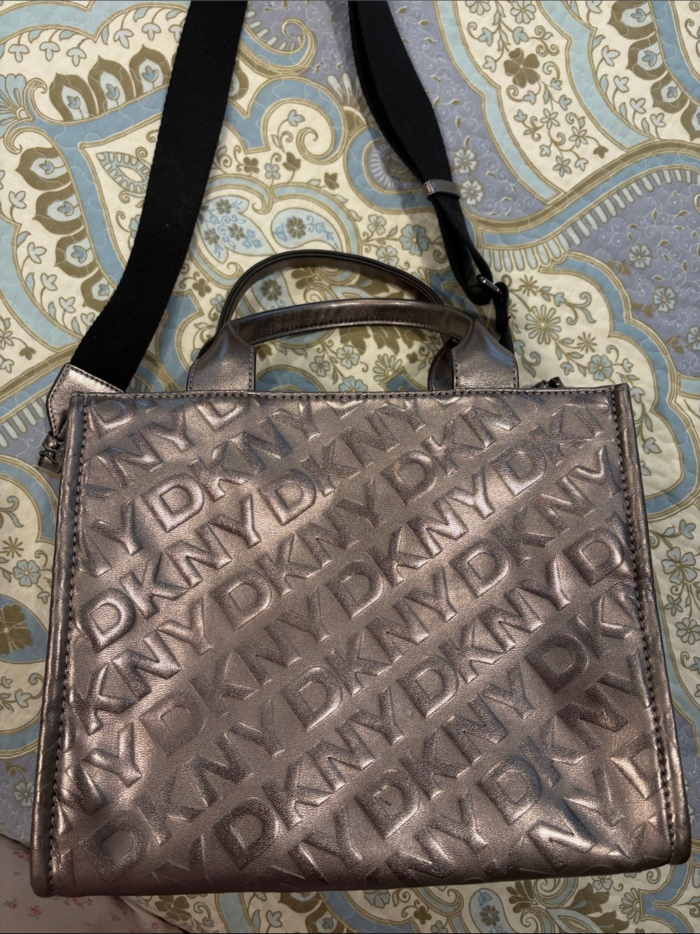 DKNY Metallic Tote Satchel with Black Strap